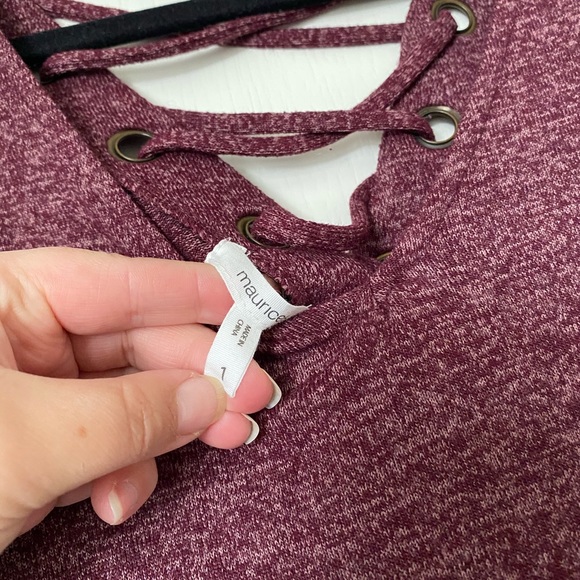 Maurices lattice back sweater tshirt burgundy 1x - Picture 6 of 10